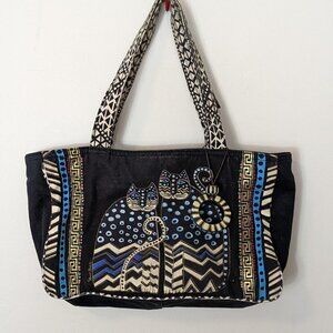 Laurel Burch Bag Purse Cats Sun N Sand Black Tote Shoulder Zip Top